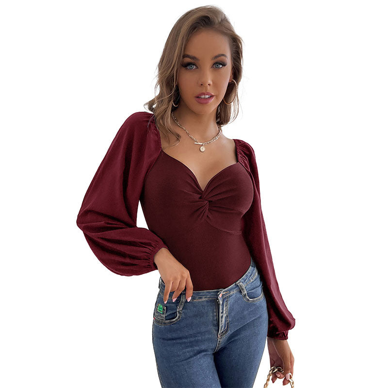 Damen Eleganter Bodys mit Puffärmeln Drune