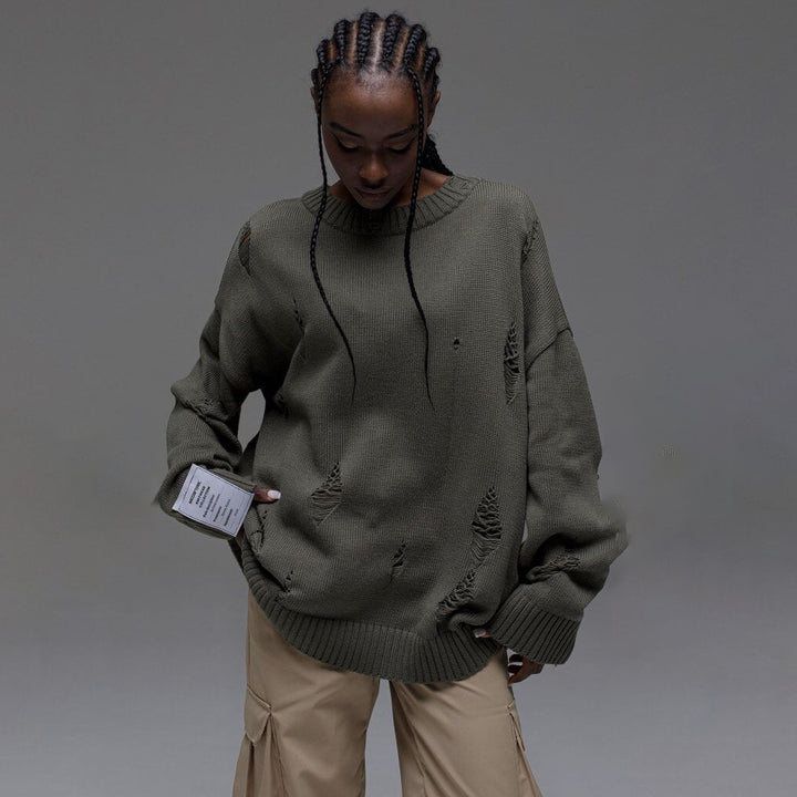 Damen Grob gestrickter Oversized Pullover mit distressed Details Drune