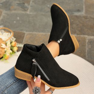 Damen elegante Kurzstiefel in Wildlederoptik mit seitlichem Zipper und dekorativer Quaste Drune