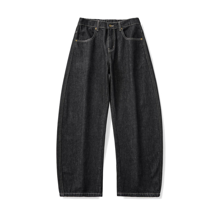 Damen Weite hochgeschnittene Cropped-Jeans aus Raw-Denim mit klassischem Taschen-Design Drune