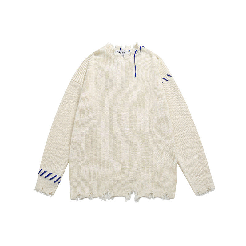 Unisex Oversize Grobstrick-Pullover mit Destroy-Effekt und Ziernähten Drune