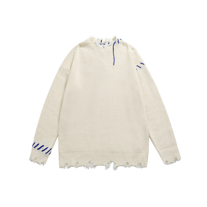 Unisex Oversize Grobstrick-Pullover mit Destroy-Effekt und Ziernähten Drune