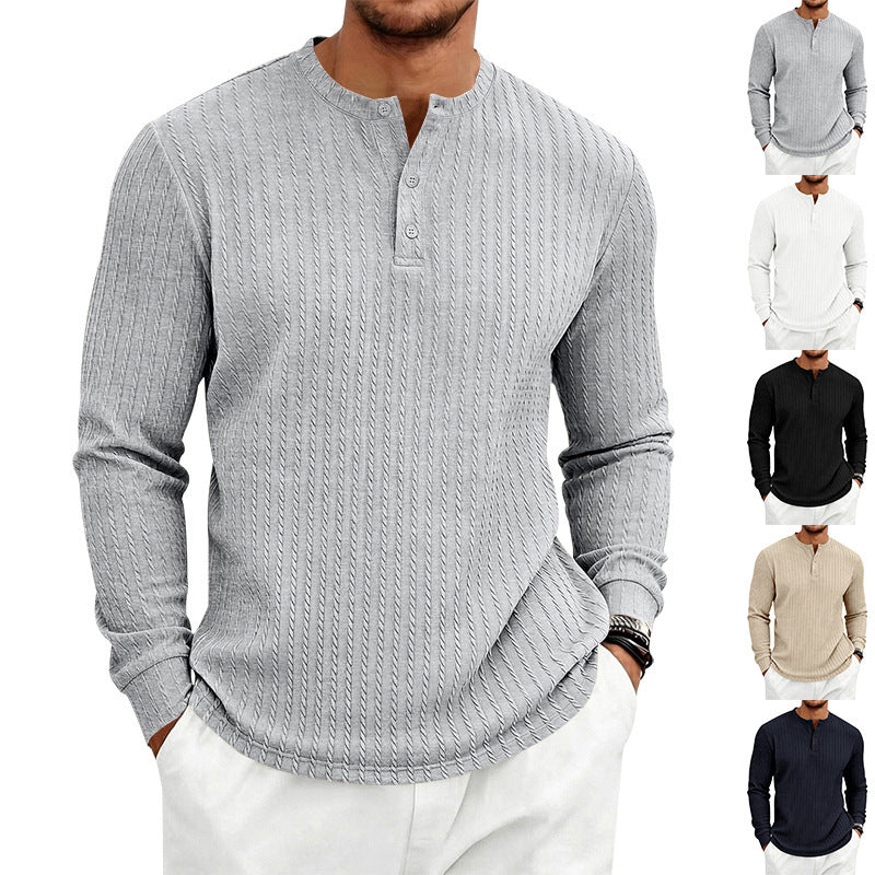 Herren Feinstrick-Henley mit Stehkragen und Zopfmuster Drune
