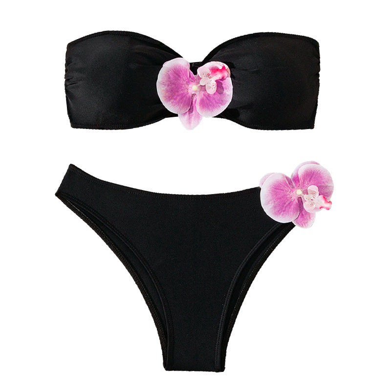 Damen Bandeau-Bikini mit eleganten Orchideen-Akzenten Drune