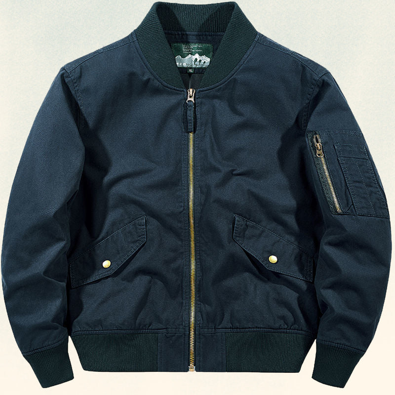 Herren Robust verarbeitete Canvas‑Bomberjacke mit Rippbündchen, Pattentaschen und Ärmelfach Drune