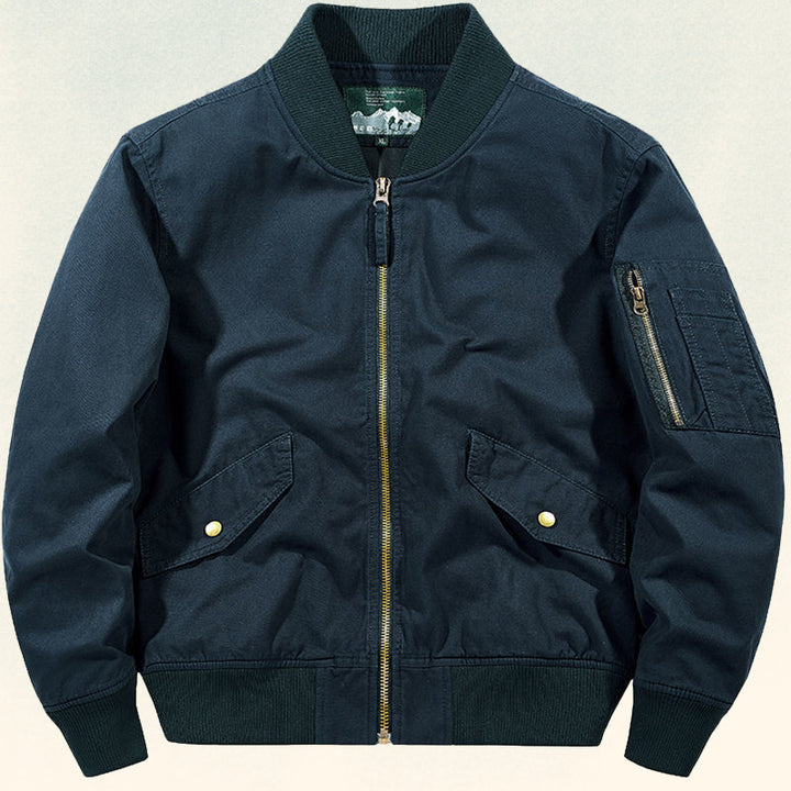 Herren Robust verarbeitete Canvas‑Bomberjacke mit Rippbündchen, Pattentaschen und Ärmelfach Drune