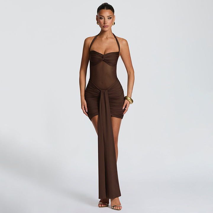 Damen Strandkleid mit raffiniertem Wickeldesign und charmanten Rüscheneffekt Drune