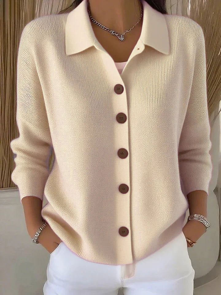 Damen nan Feinstrickjacke mit Hemdkragen und durchgehender Knopfleiste Drune