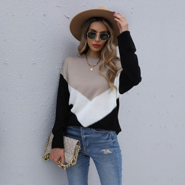 Damen Feinstrick-Pullover mit Chevrondessin, Rundhalsausschnitt und lockerer Silhouette Drune