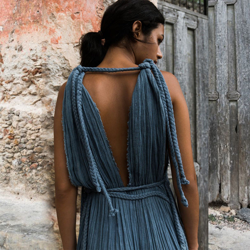 Damen Maxikleid mit tiefem V-Ausschnitt und seitlichem Schlitz Drune