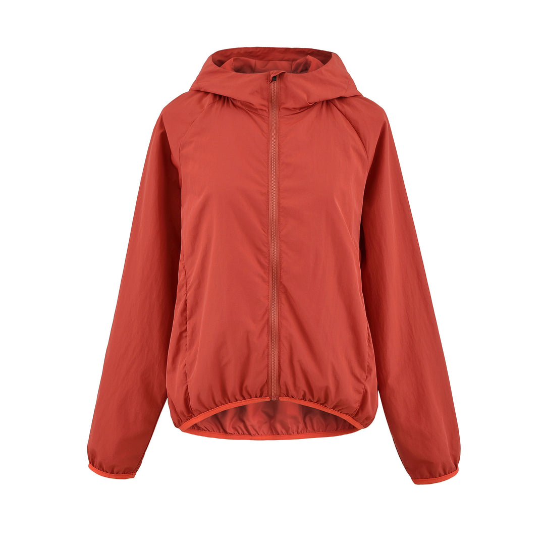 Damen Ultraleichte Kapuzen-Windbreaker mit verlängertem Rückensaum und elastischem Saum Drune