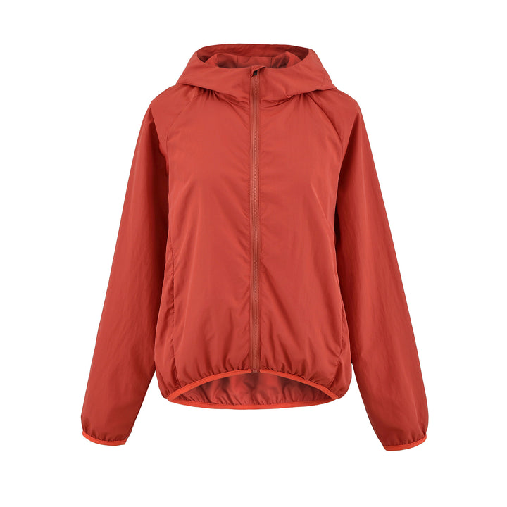 Damen Ultraleichte Kapuzen-Windbreaker mit verlängertem Rückensaum und elastischem Saum Drune
