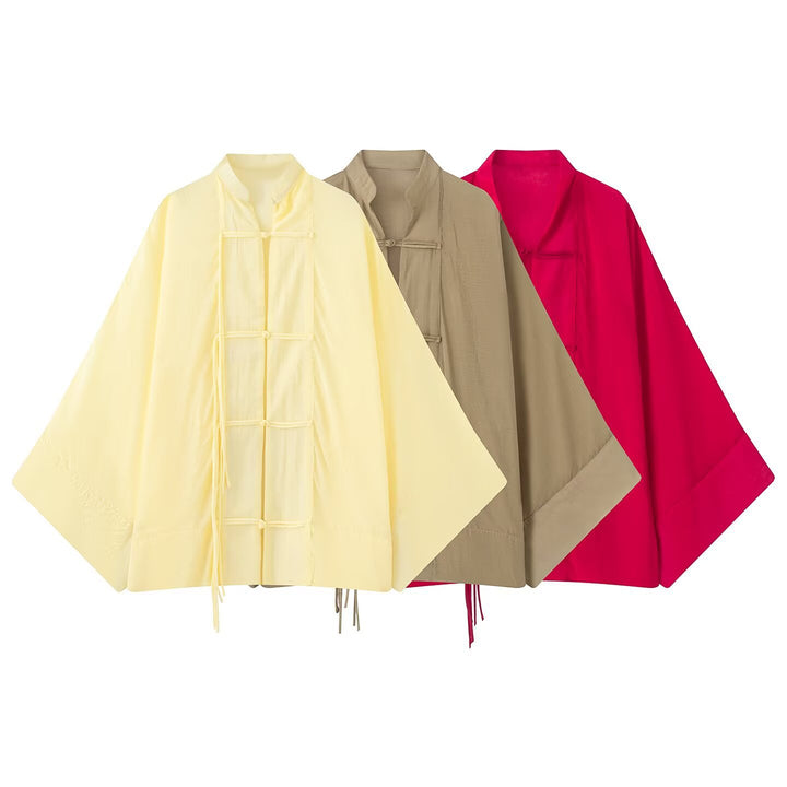 Damen Oversized Kimono-Cape mit traditionellen Knebelverschlüssen Drune