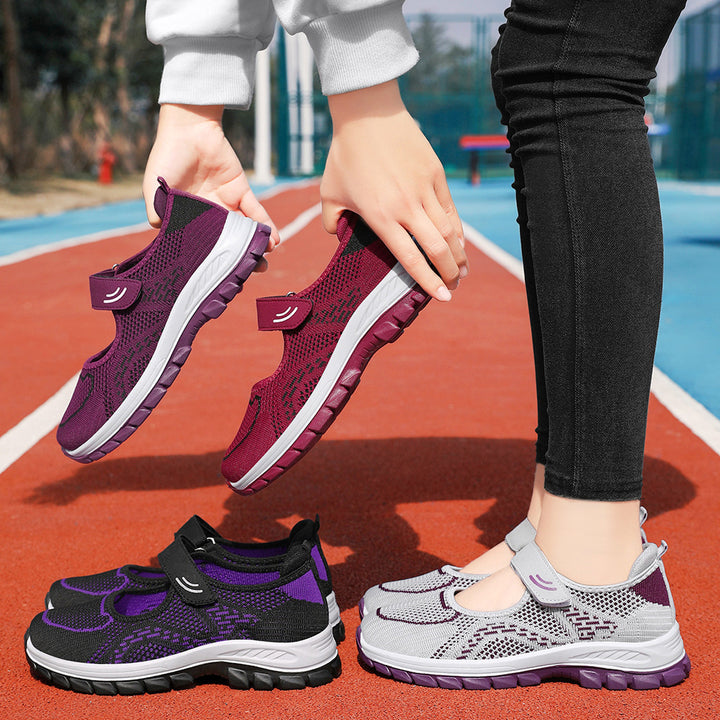 Damen Leichte Freizeitschuhe mit verstellbarem Riemen und atmungsaktivem Netzobermaterial Drune