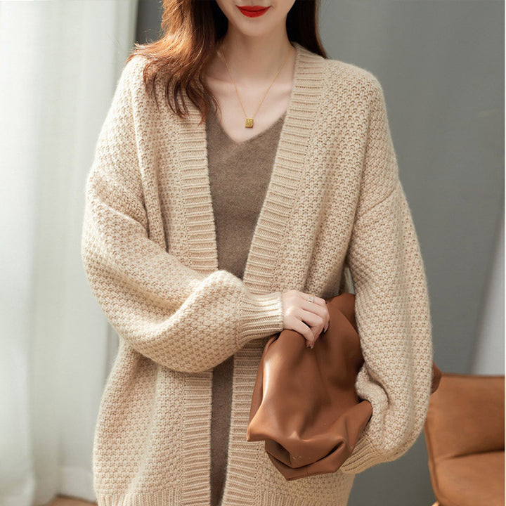 Damen Grobstrickcardigan mit weitem Schnitt und langen Ärmeln Drune