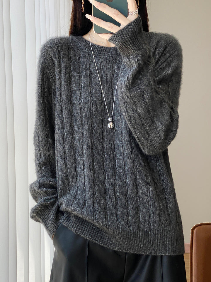 Damen Übergrößen Zopfmuster-Pullover im Mohair-Look mit geripptem Saum Drune
