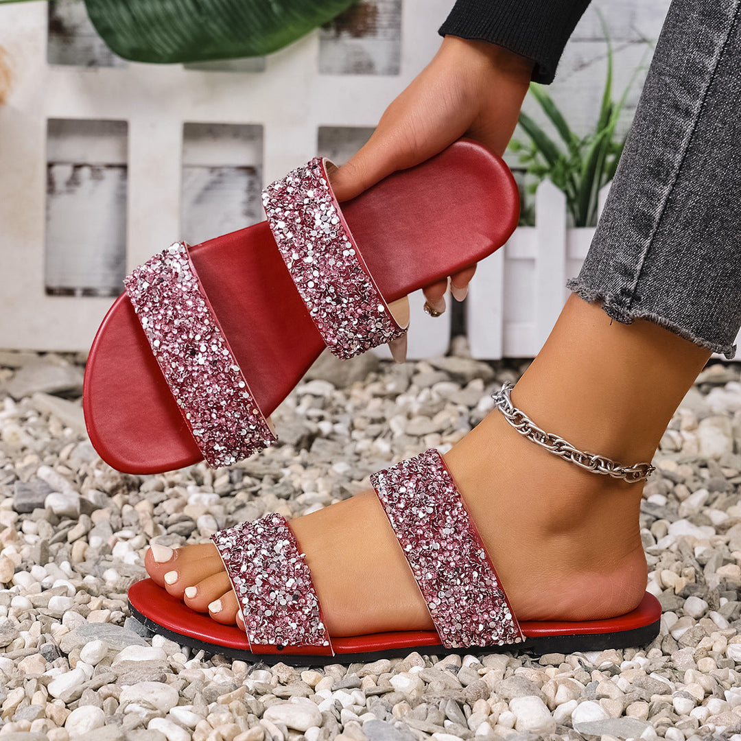 Damen Glitzernde Slides mit breiten Riemen Drune