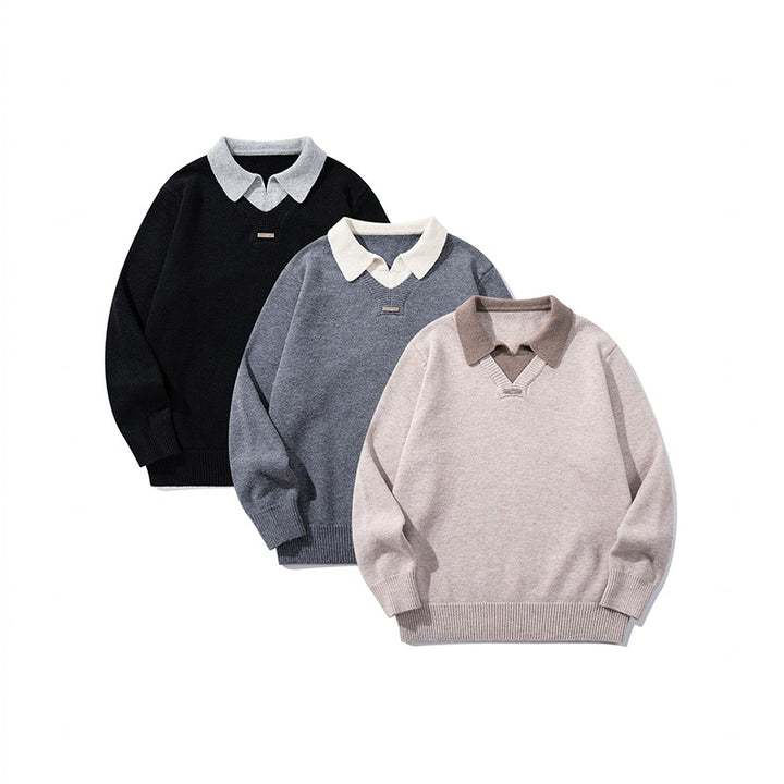 Herren Boxy-Strickpullover mit Polokragen und V‑Einsatz Drune