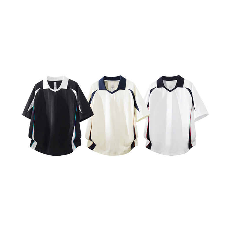 Herren Sportives Oversize-Poloshirt mit V-Ausschnitt, Kontrastpaspeln und atmungsaktivem Material Drune