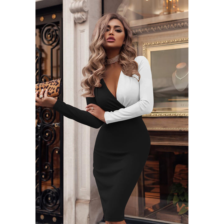 Damen Wickelkleid mit kontrastierenden Ärmeln und femininem Schnitt Drune