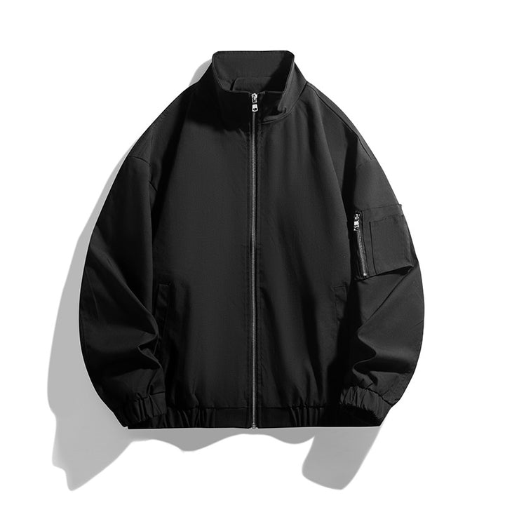 Herren Leichte Utility-Zipjacke mit Stehkragen, Ärmeltasche und elastischem Saum Drune