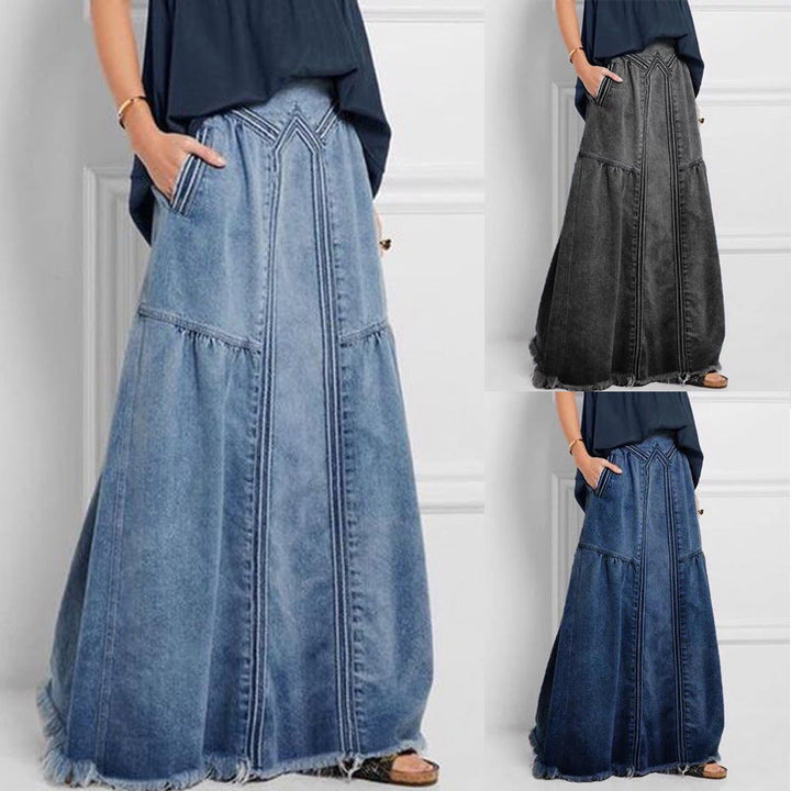 Drune | Damenweite Schößchen Genähte Denim Maxirock