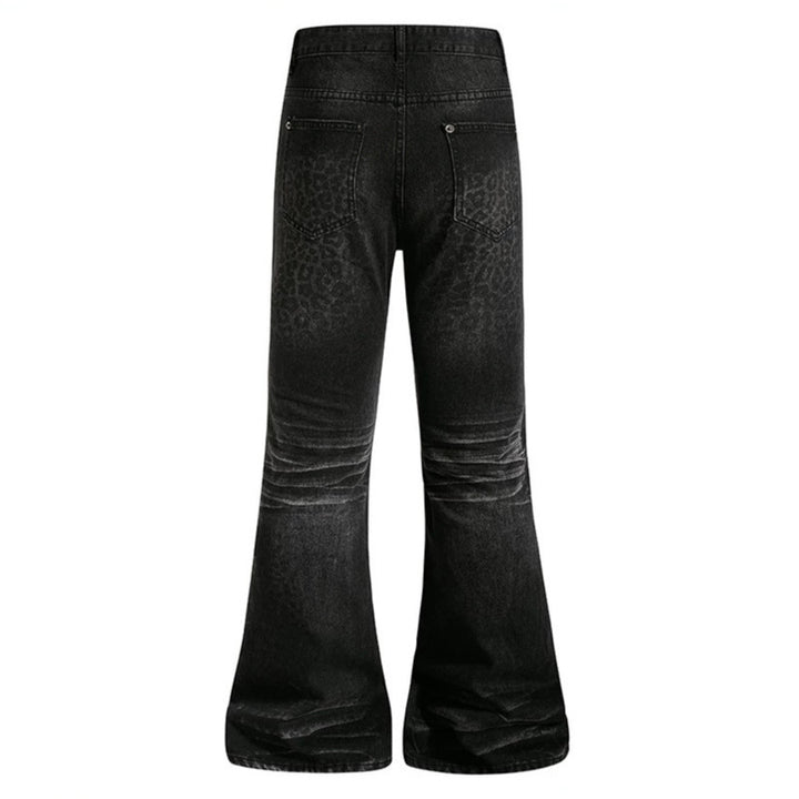 Damen Hochgeschnittene Flared-Jeans mit dezenter Leo-Prägung und Used-Waschung Drune