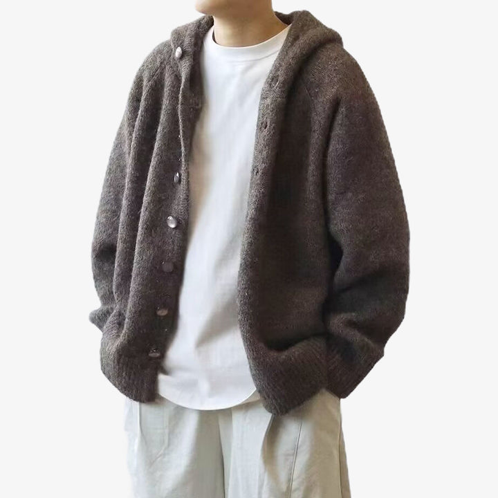 Herren Gemütliche Strickjacke mit Kapuze und Knopfverschluss Drune
