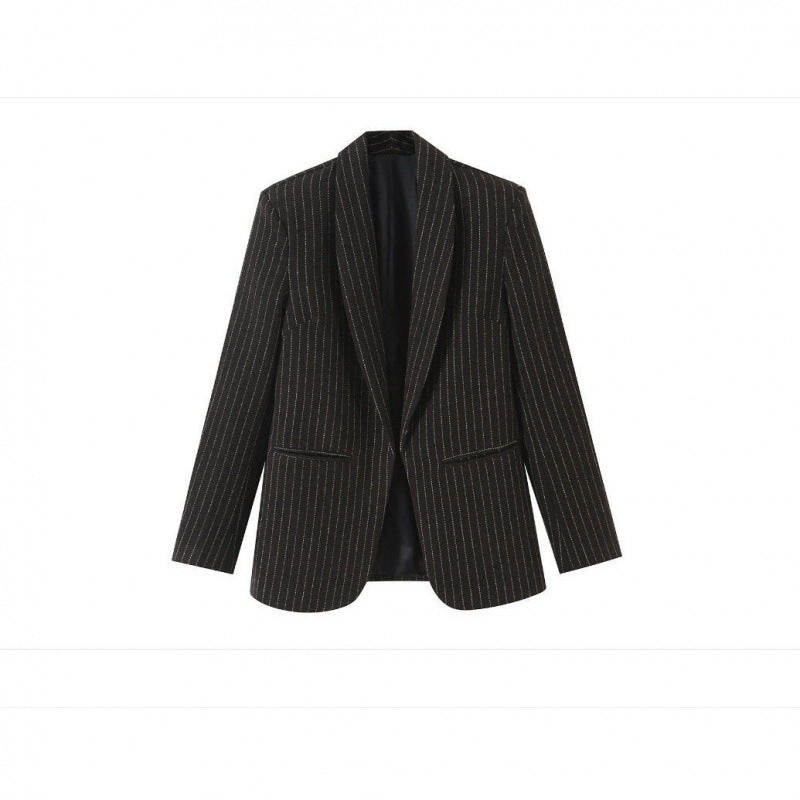 Damen Nadelstreifen-Blazer mit Schalkragen und leicht taillierter Silhouette Drune