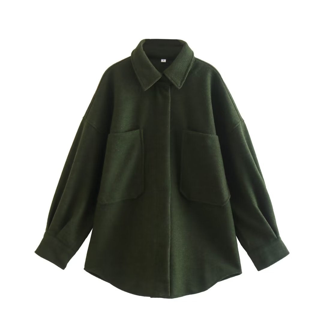 Damen nan kastige Hemdjacke im Oversize Cut mit großen aufgesetzten Taschen und abgerundetem Saum Drune