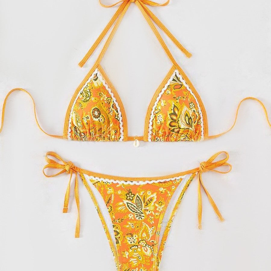 Damen Triangel-Bikini mit floralem Vintage-Muster Drune