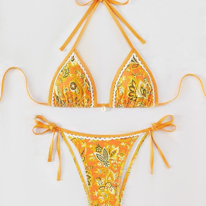 Damen Triangel-Bikini mit floralem Vintage-Muster Drune