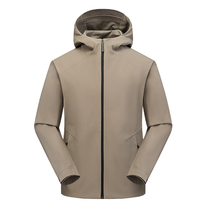 Herren Wasserabweisende Softshell-Outdoorjacke mit Kapuze, verschweißten Nähten & minimalistischer Reißverschluss Drune