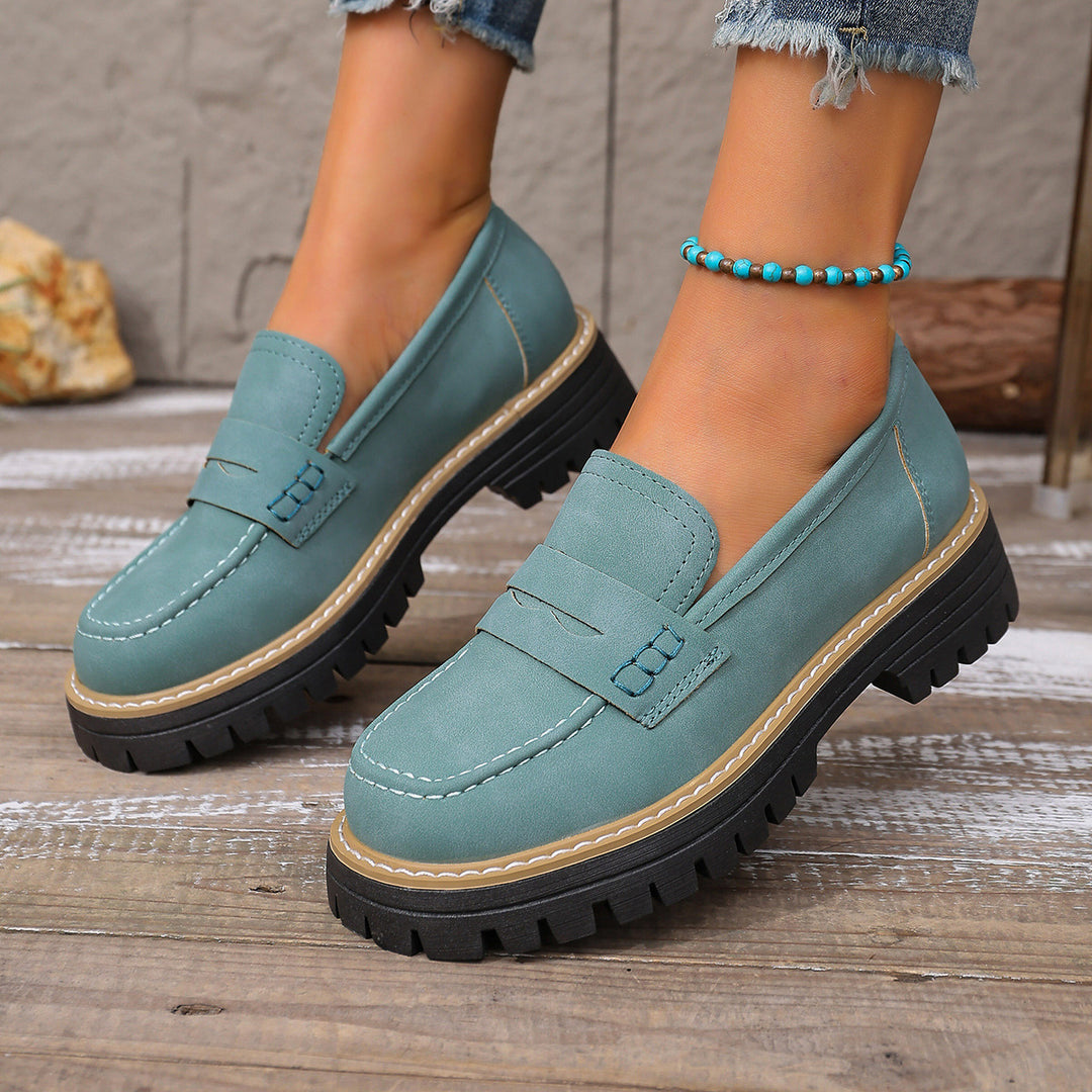 Damen lässiger Chunky-Loafer mit grober Profilsohle gepolstertem Komfortfußbett und dekorativem Steg Drune