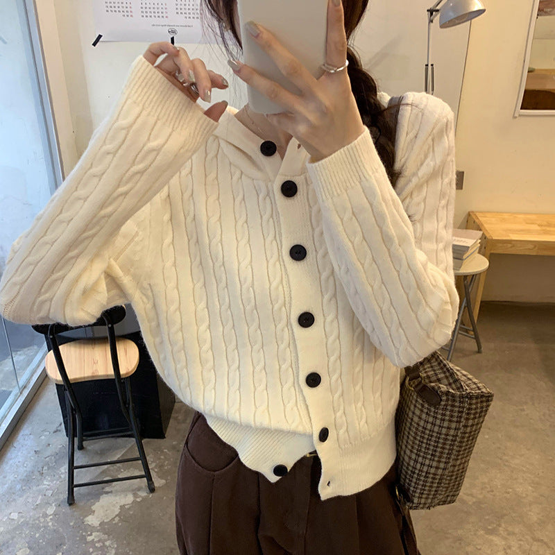 Damen Strickjacke mit Kapuze und Zopfdesign Drune