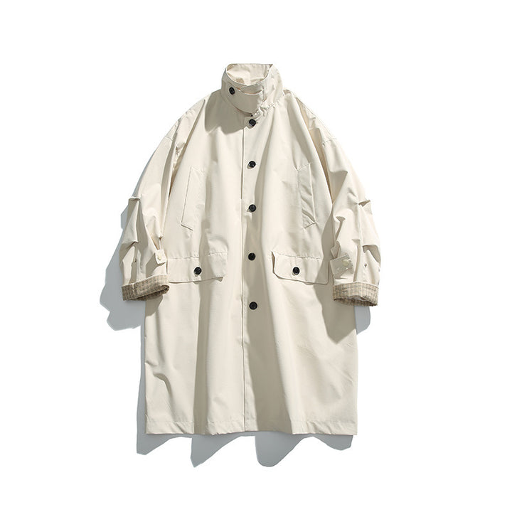 Herren übergroßer wasserdichter Trenchcoat mit Stehkragen und kariertem Futter Drune