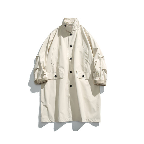 Herren übergroßer wasserdichter Trenchcoat mit Stehkragen und kariertem Futter Drune