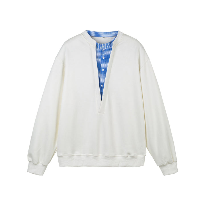 Damen Cropped Oversize‑Sweatshirt mit integriertem Hemdblusen‑Einsatz und V‑Ausschnitt Drune