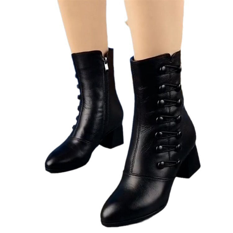 Damen Vintage-inspirierte Ankle-Boots mit mittlerem Blockabsatz, Zierknopfreihe und Innenseiten-Reißverschluss Drune