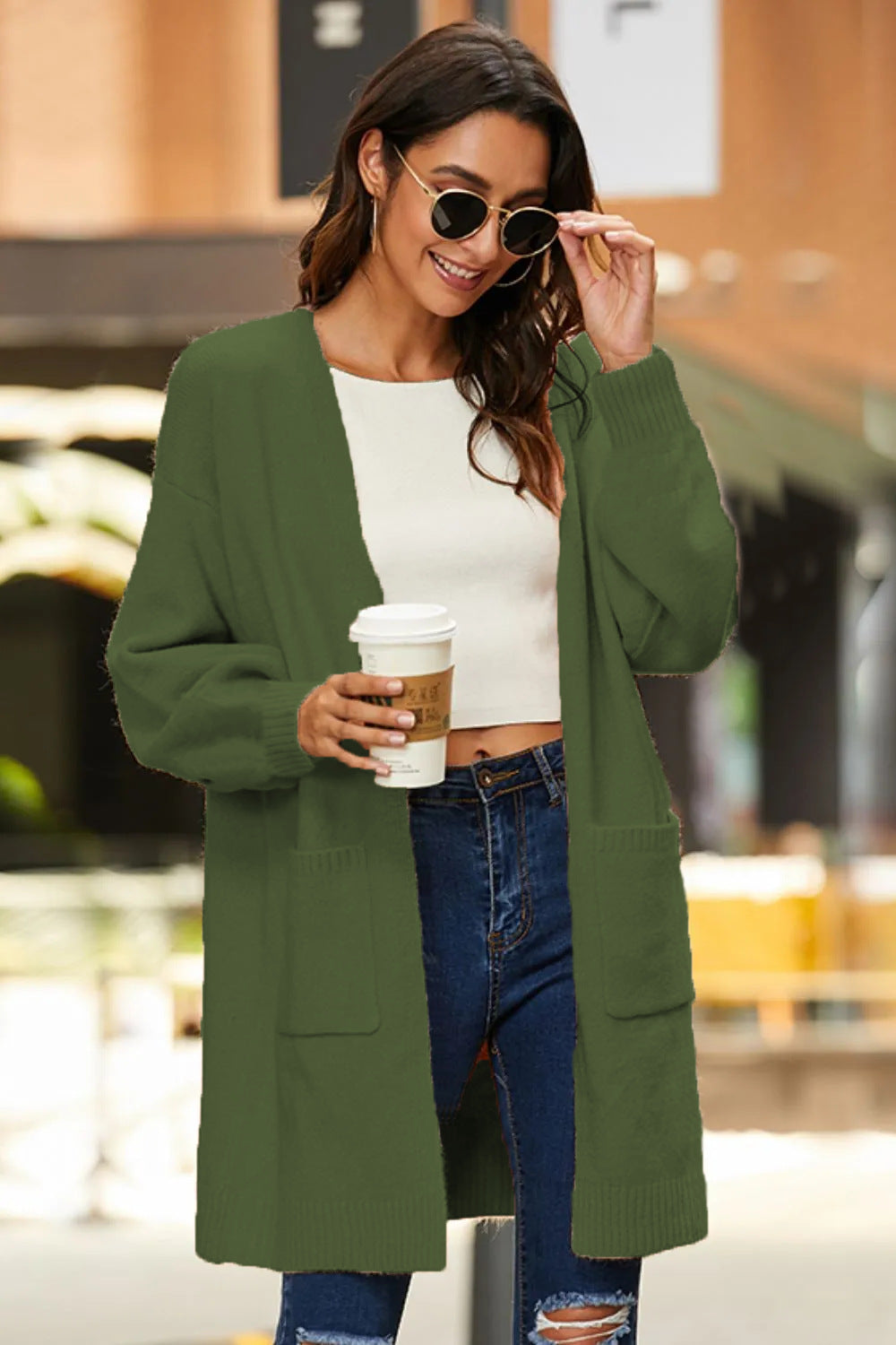Damen Langer Strickcardigan mit weicher Textur und praktischen Taschen Drune
