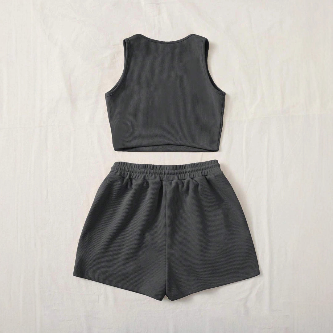 Damen Sportliches Zweiteiler Set mit Top und Shorts Drune