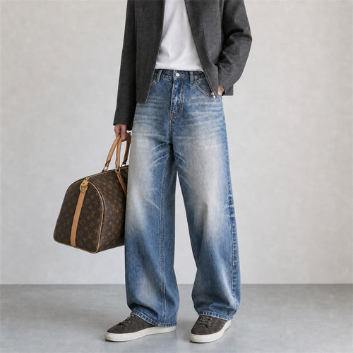 Damen Weite hochgeschnittene Vintage-Jeans mit Used-Effekt Drune