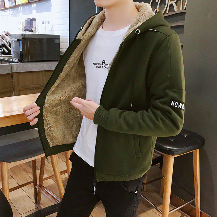 Herren Urbaner Zip‑Hoody mit Teddyfutter, Stehkragen‑Kapuze & gerippten Bündchen Drune