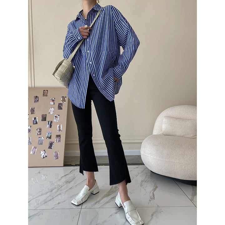 Damen lässige Hemdbluse mit modischem Streifenmuster und oversized Schnitt Drune