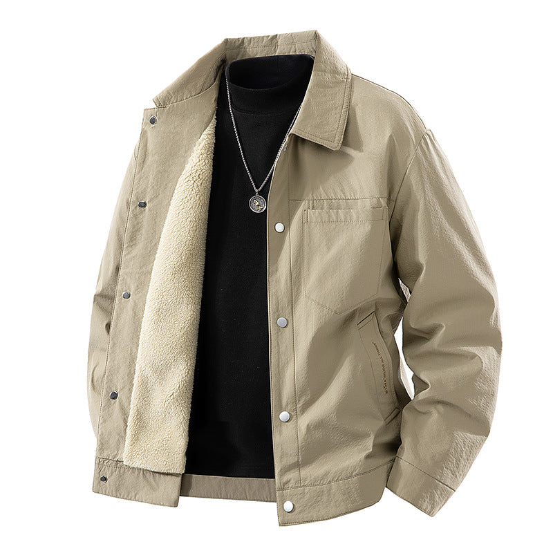 Men's  sherpa-lined relaxed coach jacket with snap-front closure and chest pocket Drune