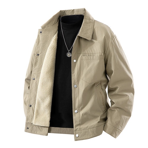 Men's  sherpa-lined relaxed coach jacket with snap-front closure and chest pocket Drune