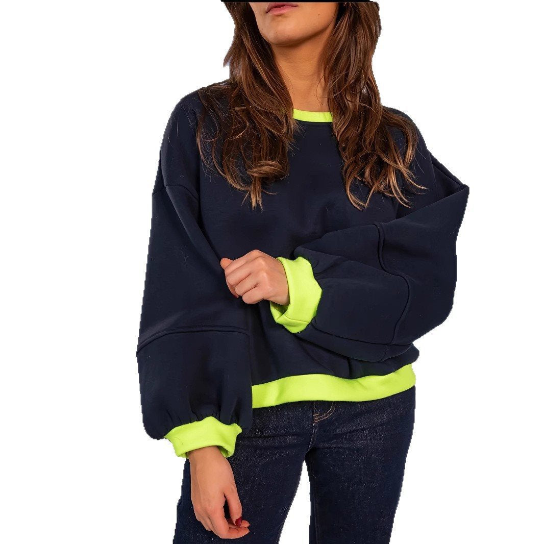 Damen lässiger Oversized-Sweater mit Kontrastdetails Drune