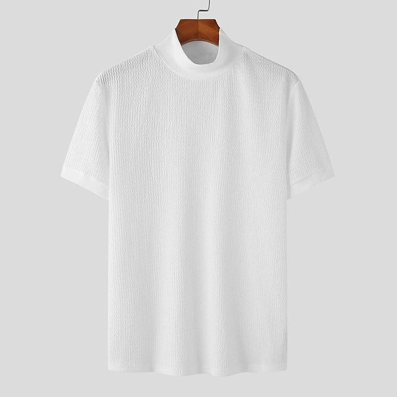 Herren nan kurzärmliges Stehkragen-Feinstrickshirt mit feiner Rippstruktur Drune