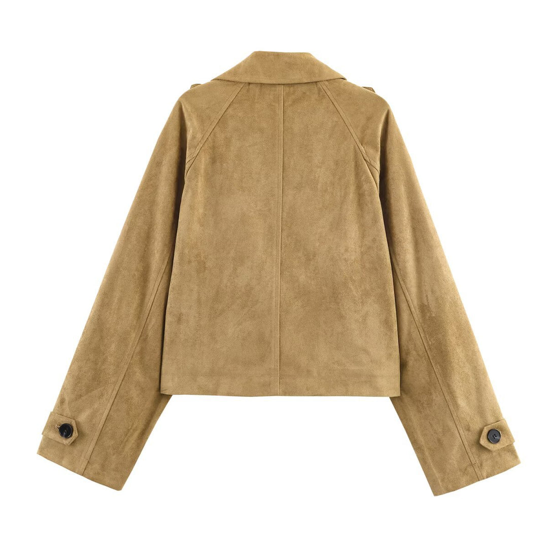 Damen elegante Kurzjacke im Biker-Stil aus weichem Kunstleder Drune