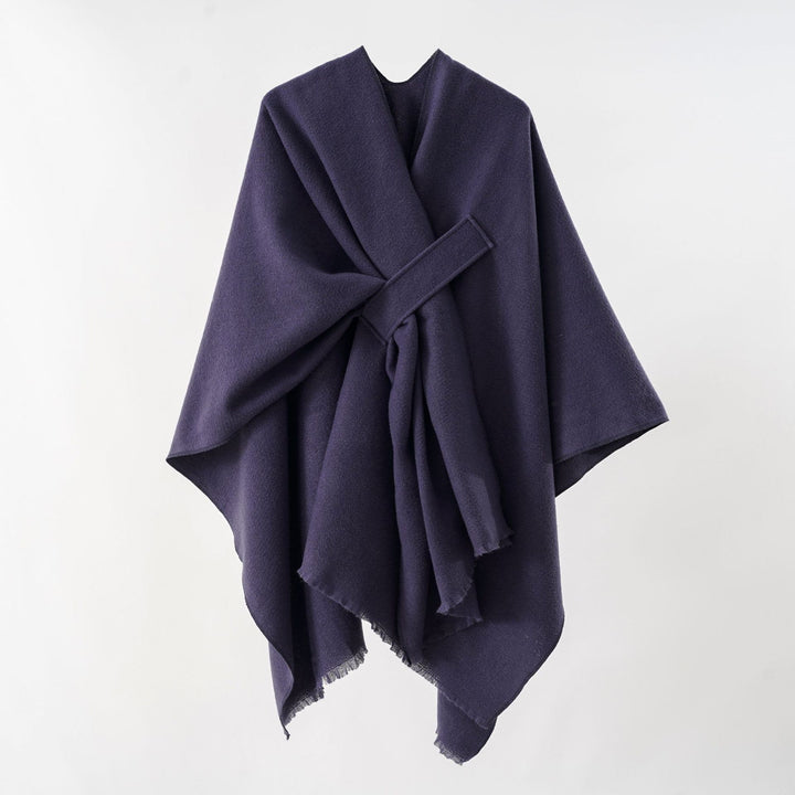 Damen Strickponcho mit geometrischem Blockmuster und Fransen Drune